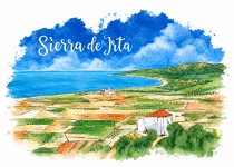 Postal Ermita Santa Llúcia y Sant Benet panorámica noche