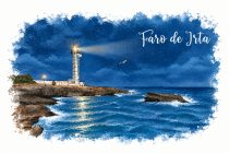 Postal Faro de Irta noche