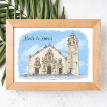 Lámina iglesia-campanario de Alcalá de Xivert día